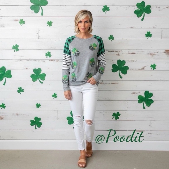 poodit Tops - St Patty’s Day sequin disco ball top LARGE